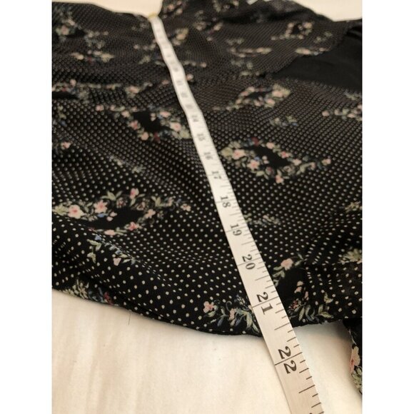 Pleione Womens Long Sleeve Floral Polka Dot Blouse L Black Office Professional - Picture 8 of 9